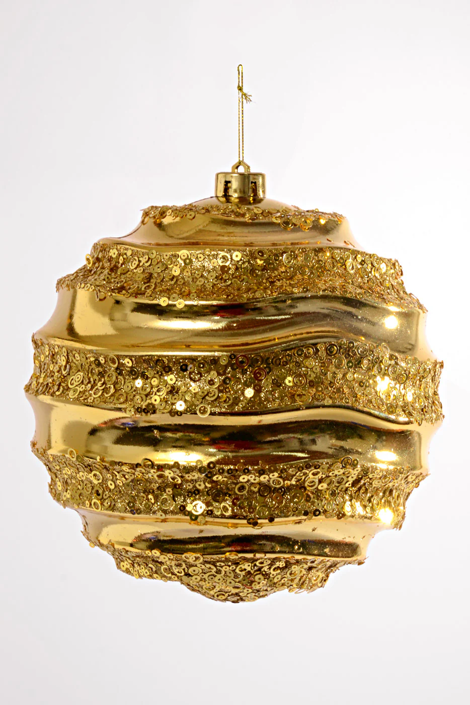 200MM Plastic Ball with Glitter/Sequin Ornament Gold