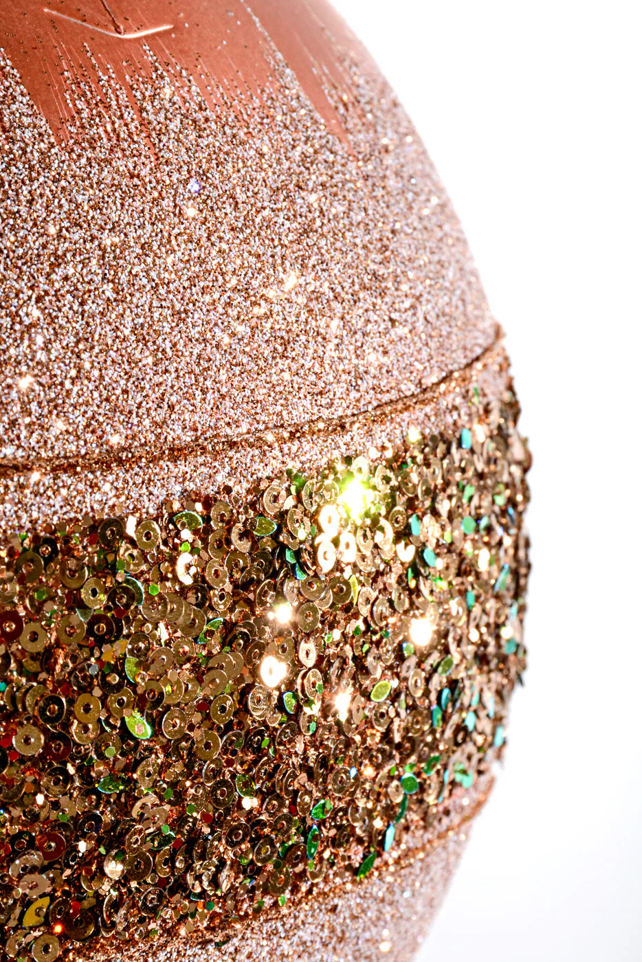200MM Plastic Matte W/Glitter/Sequin Ball Ornament Copper/Gold - Image 2