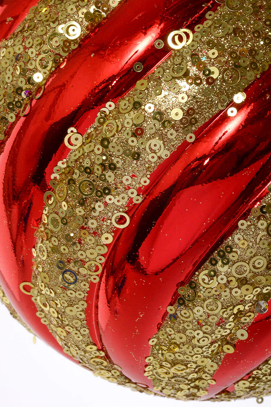 200Mm Plastic Pumpkin Ball With Glitter/Sequin Ornament Red/Gold - Image 2