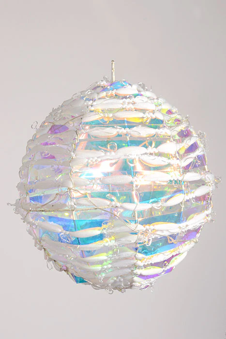 200Mm Rainbow Ornament Ball W/Lights White/Iridescent