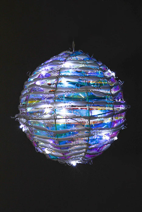200Mm Rainbow Ornament Ball W/Lights White/Iridescent - Image 2