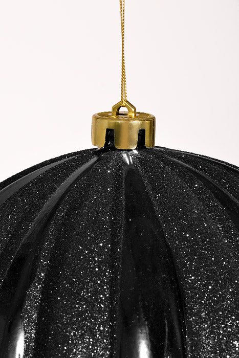 200Mm Shiny Pumpkin Ball With Glitter Ornament Black - Image 2