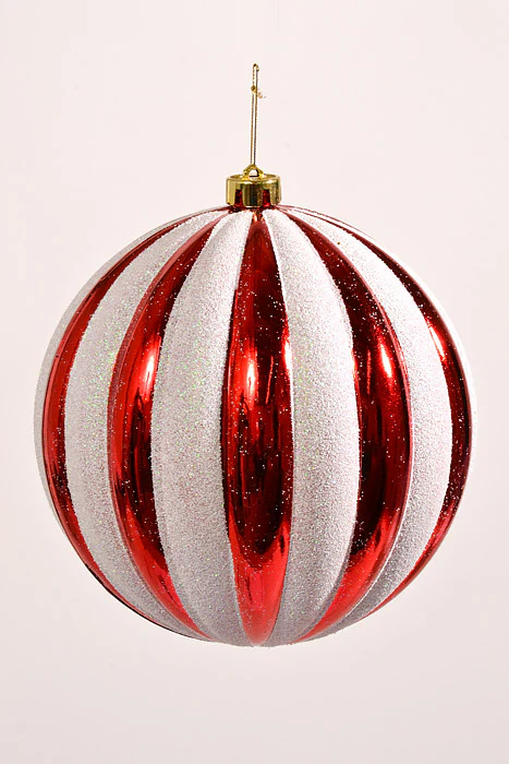 200MM Shiny Pumpkin With Laser Ornament Red/White
