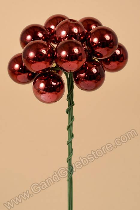 20mm Shiny Stem Ball W/wire Burgundy Pkg/12 - Image 2