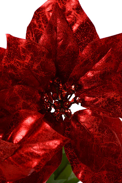 21" Metallic Crackle Fin Poinsettia Bush Red - Image 2
