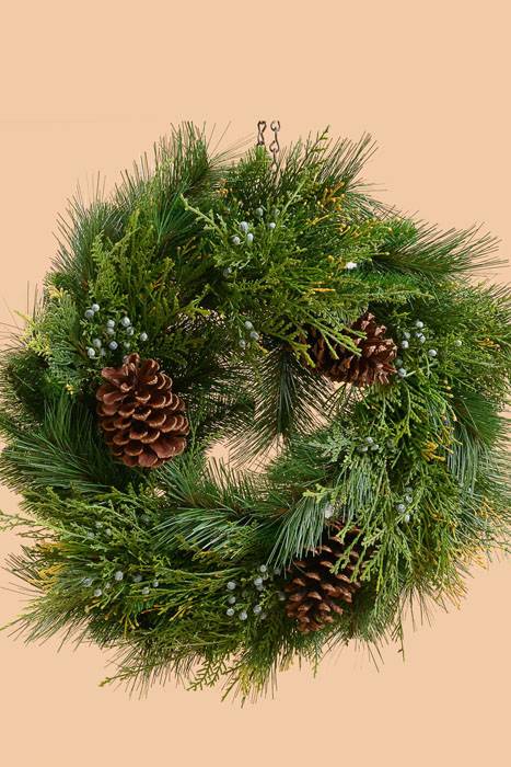 21" Pine Wreath W/berries & Cone Green/brown