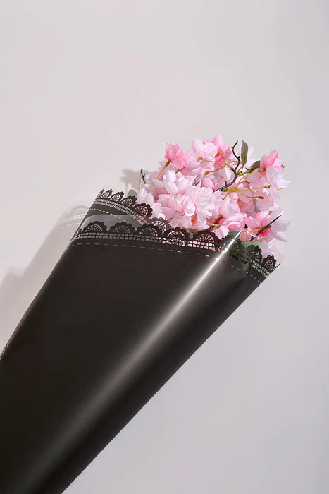 22.5" Flower Cellophane Wrap Paper Black Pkg/20 - Image 3