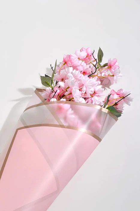 22.5" Gold Edge Flower Wrap Paper Pink/White Pkg/20 - Image 3