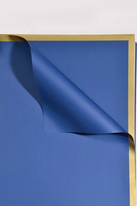 22.5" Gold Edge Flower Wrapping Paper Royal Blue Pkg/20 - Image 2
