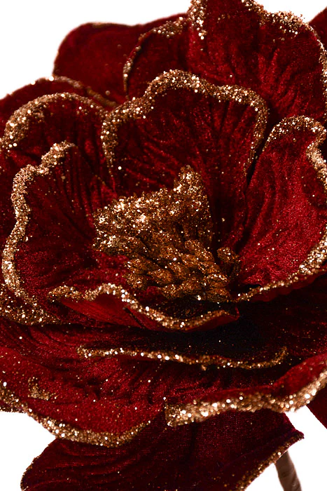 22" Beaded Edge Velvet Peony Stem Burgundy/Gold - Image 2