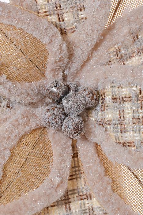 22" Tweed Burlap Poinsettia Stem (Natural) - Image 2