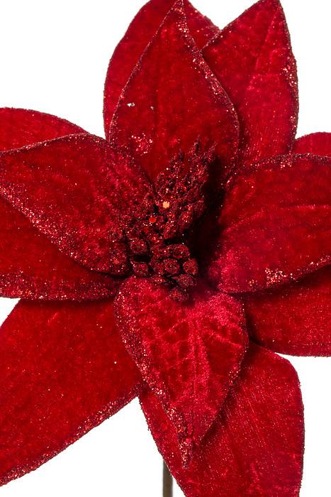 22" Velvet Glitter Edge Jewel Poinsettia Stem Dark Red - Image 2