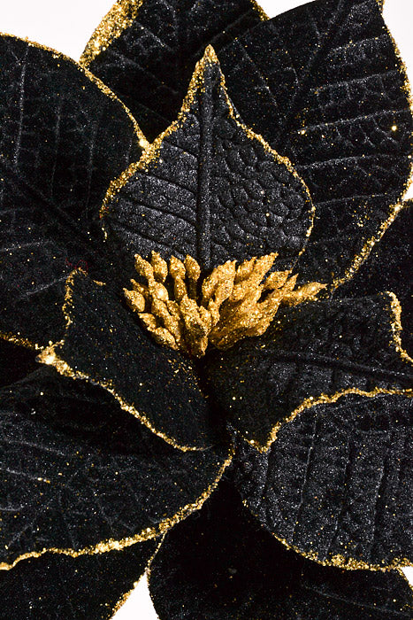 22" Velvet Leaf Poinsettia Stem Black/Gold - Image 2
