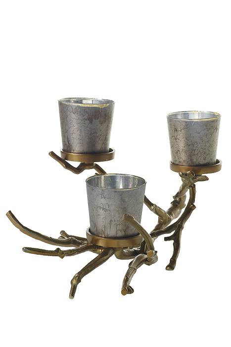 22" X 10.5" X 11" Metal Wildwood Candle Holder (Gold)