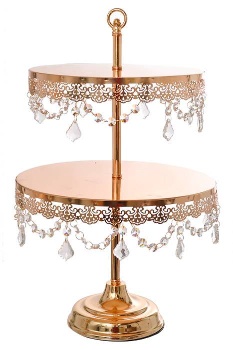 22" X 14" 2 Tier Cake Stand W/crystal Gold
