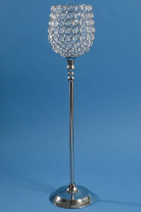 23.25" Crystal Bead Candle Holder Silver/clear