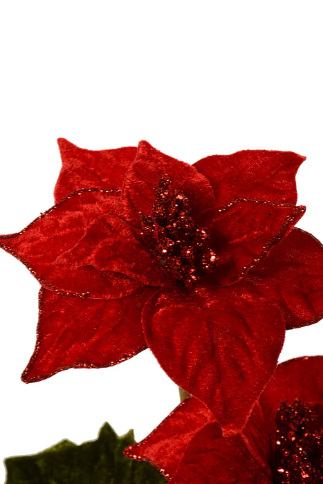 23" Velvet Poinsettia Spray Red - Image 2