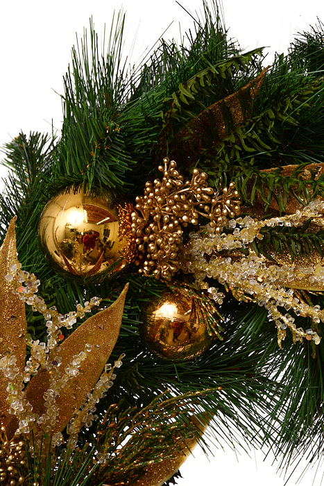 24" Glitter Ball Berry Pine Wreath Gold/Green - Image 2