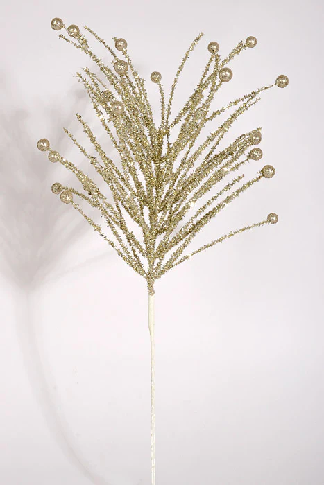 24" Glitter Pine Ball Ornament Spray Champagne