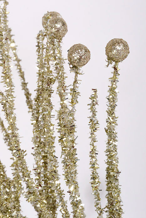 24" Glitter Pine Ball Ornament Spray Champagne - Image 2