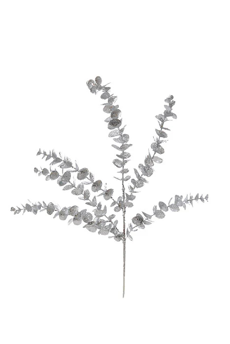 24" Glitter/Sequin Eucalyptus Spray Silver