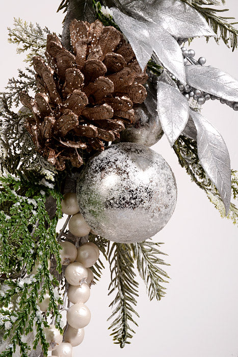 24" Ice Ball Berry Cone Wreath Champagne/Silver - Image 2