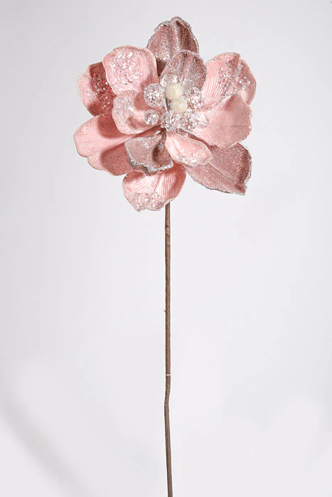 24" Iced W/Jewel Encrusted Magnolia Stem Blush