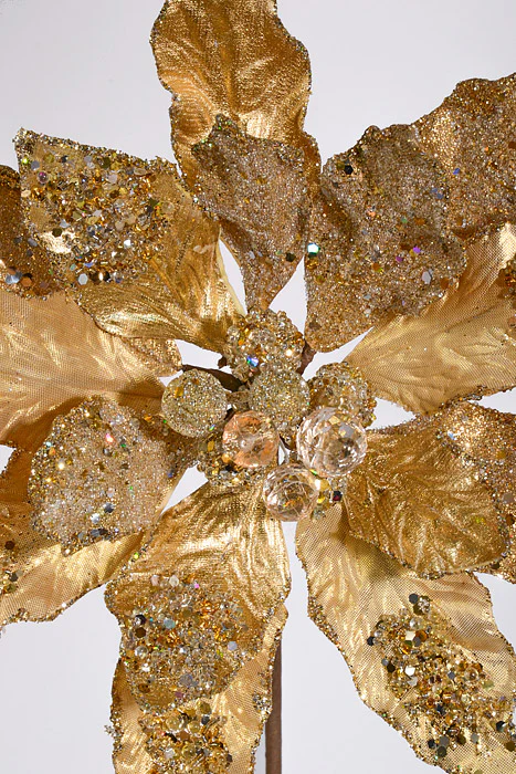 24" Iced W/Jewel Encrusted Poinsettia Stem Champagne/Gold - Image 2