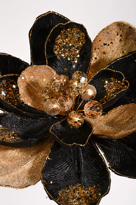 24" Iced Winter Magnolia Stem Black/Gold - Image 2