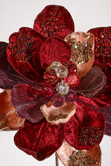 24" Iced Winter Magnolia Stem Burgundy/Pink - Image 2