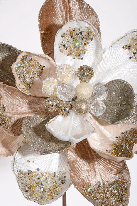 24" Iced Winter Magnolia Stem Champagne/Platinum - Image 2