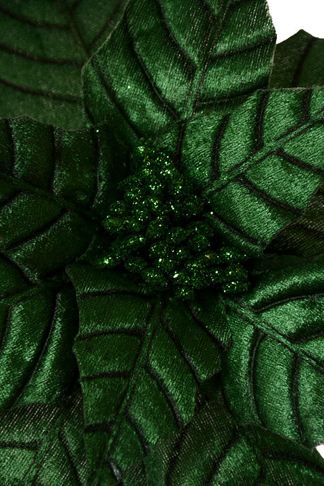 24" Metallic Veined Poinsettia Stem Emerald - Image 2