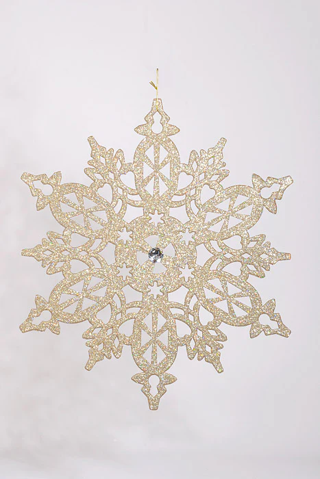 24" Plastic Snowflake W/Glitter & Jewel Champagne