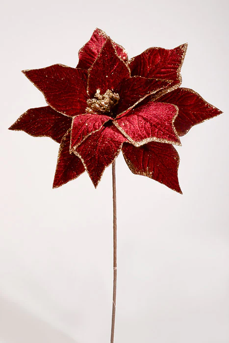 24" Rich Velvet Poinsettia Stem Burgundy