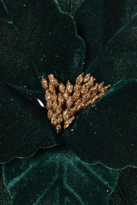 24" Velvet Glittered Center Poinsettia Stem Emerald - Image 2