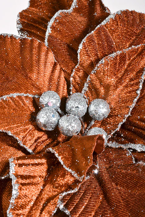 24" Velvet Poinsettia with Glitter Edge Stem Brown - Image 2
