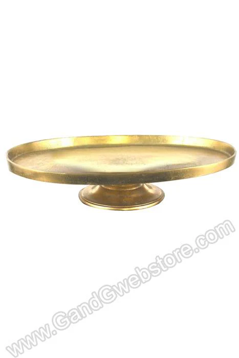 24" X 15.5" X 4.75' Aluminum Oval Pedestal Platter Gold