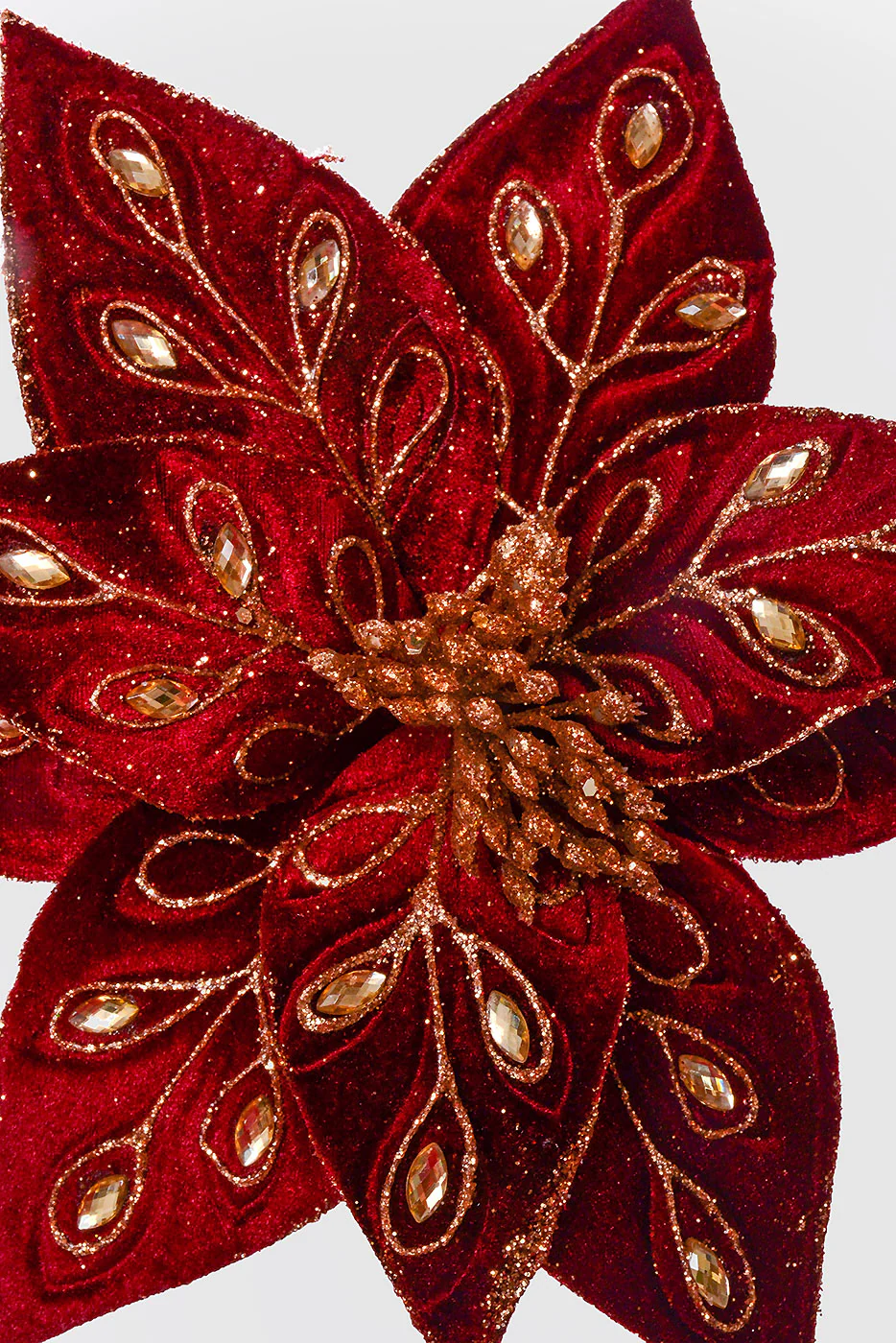 25" Bejeweled Poinsettia Stem Burgundy - Image 2