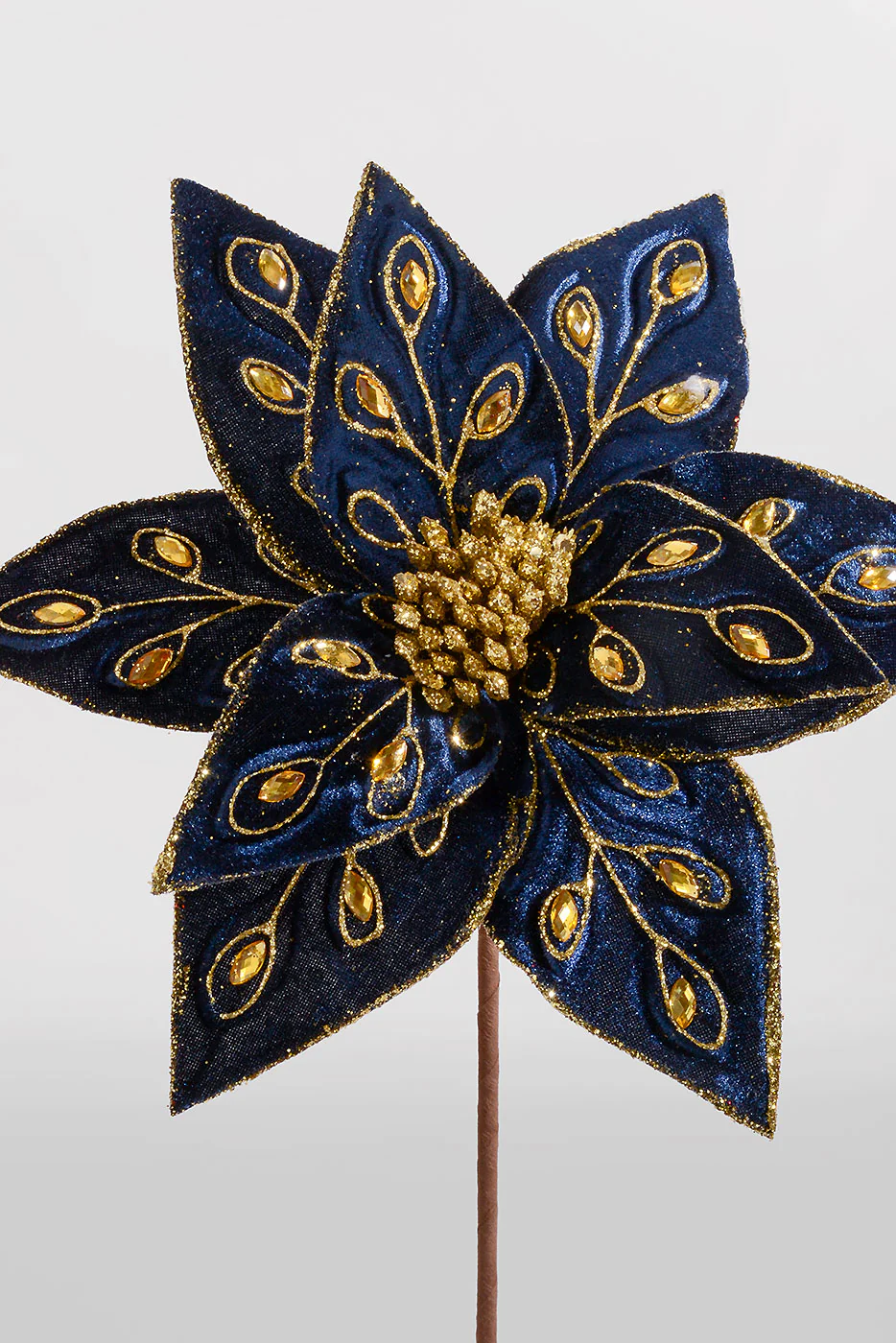 25" Bejeweled Poinsettia Stem Midnight Blue - Image 2