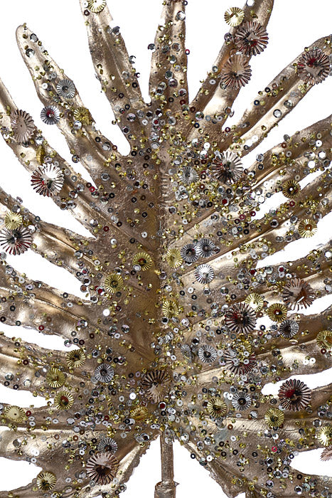 25" Fan Palm Sequin Glitter Stem Champagne - Image 2
