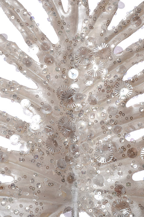 25" Fan Palm Sequin Glitter Stem White/Silver - Image 2
