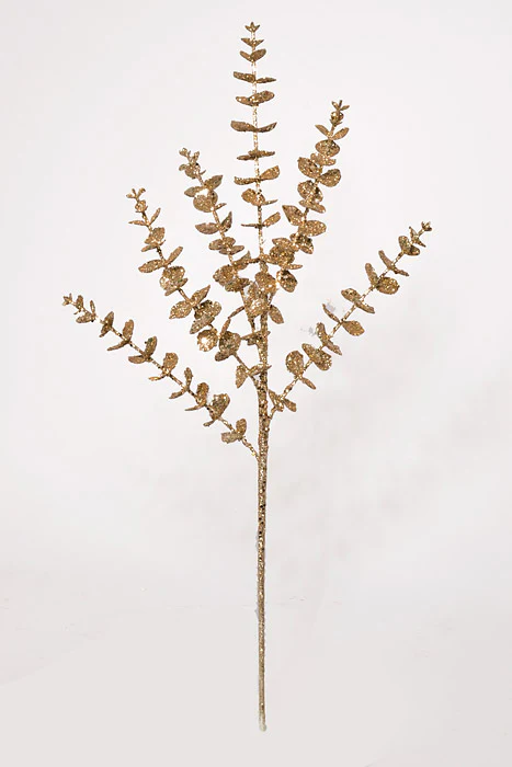 25" Glitter Eucalyptus Spray Champagne Gold