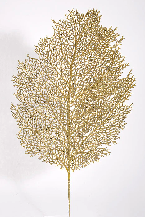 25" Glitter Mesh Leaf Gold