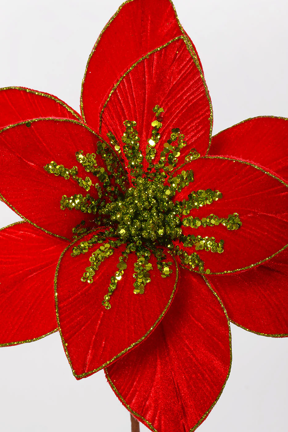 25'' Glitter Poinsettia Stem Red/Apple Green - Image 2