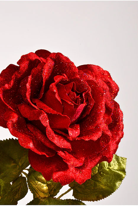25" Glitter Winter Rose Stem Red - Image 2