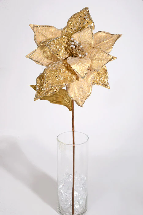 25" Iced Poinsettia Stem Gold