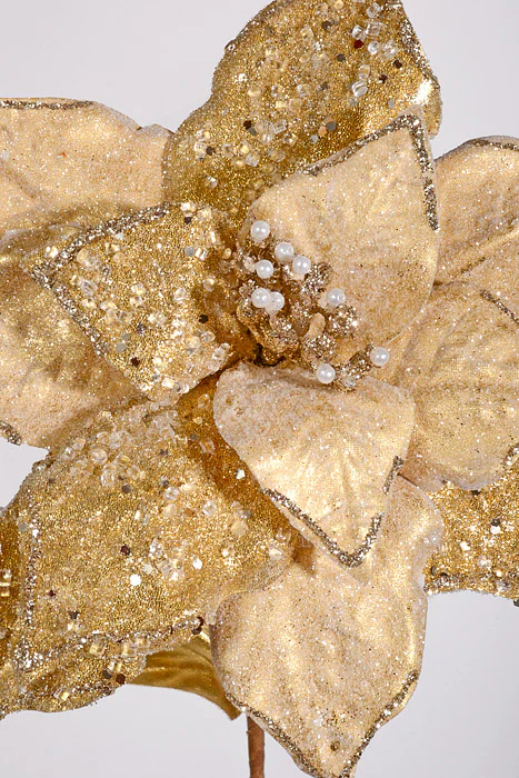25" Iced Poinsettia Stem Gold - Image 2