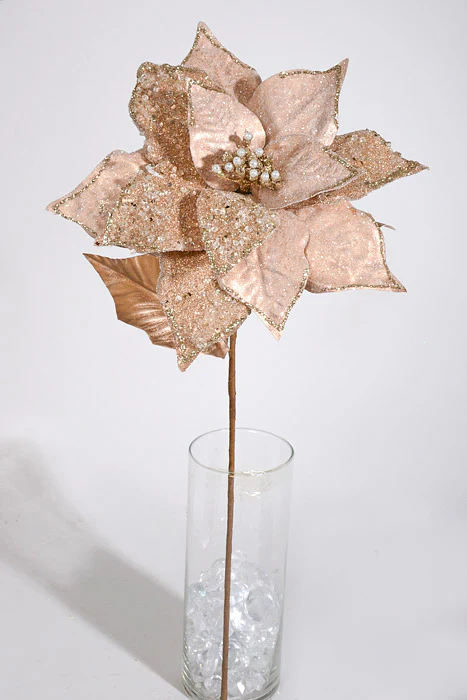 25" Iced Poinsettia Stem Rose Gold