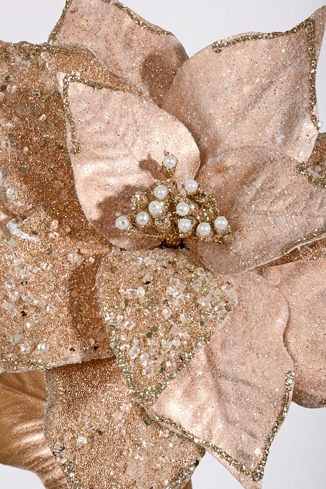 25" Iced Poinsettia Stem Rose Gold - Image 2