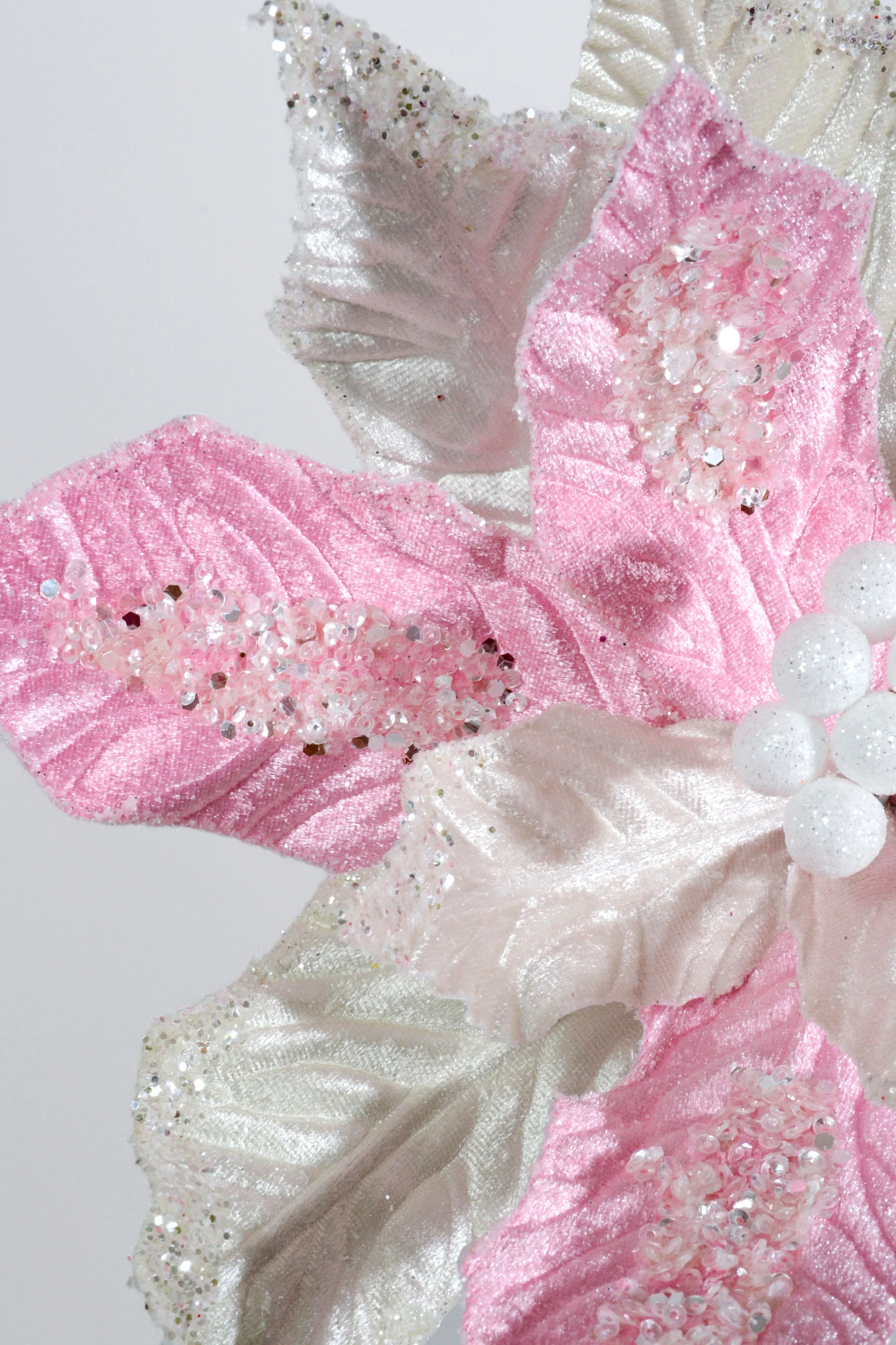 25" Sugared Glitter Poinsettia Stem Pink/Cream - Image 2